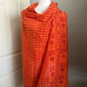 Yoga Meditation Shawl Drape Runner Orange w/Red Dye 43" Wide x 68" Length